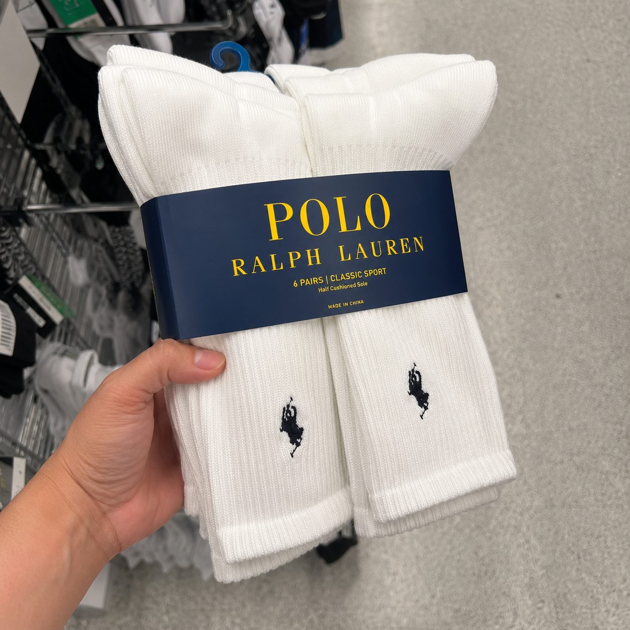 Kit 6 Pares de Meias Polo Ralph Lauren Cano Médio Brancas Original